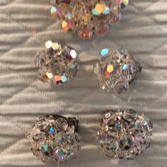 Set of 5 Clear Faceted Clip On Earring and 1 Brooch Pin - Picture 2 of 13